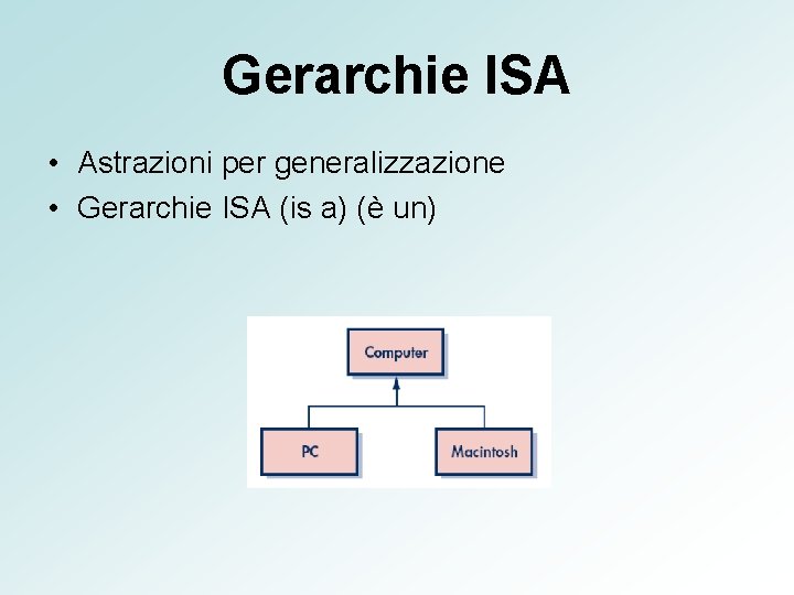 Gerarchie ISA • Astrazioni per generalizzazione • Gerarchie ISA (is a) (è un) 