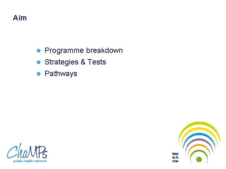 Aim l Programme breakdown l Strategies & Tests l Pathways 