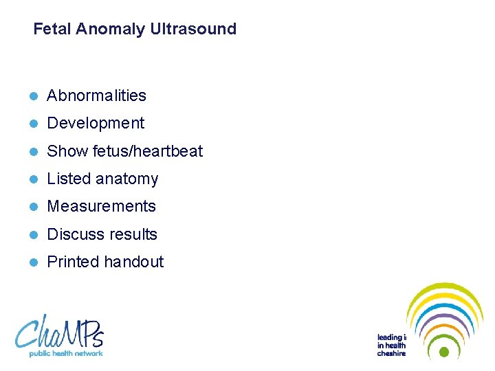 Fetal Anomaly Ultrasound l Abnormalities l Development l Show fetus/heartbeat l Listed anatomy l