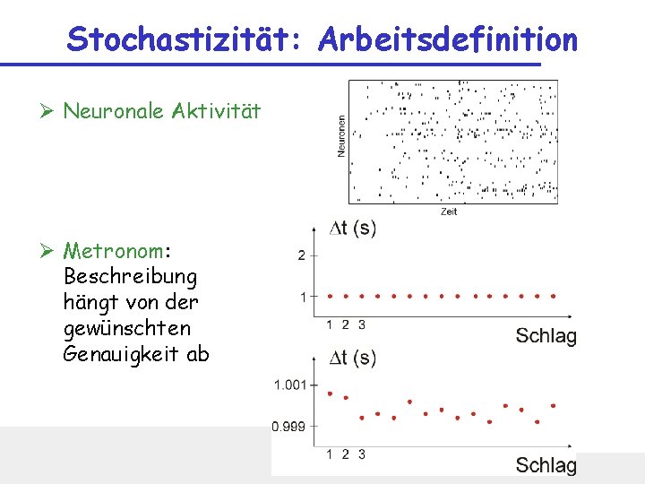 Stochastizität: Arbeitsdefinition Ø Neuronale Aktivität Ø Metronom: Beschreibung hängt von der gewünschten Genauigkeit ab