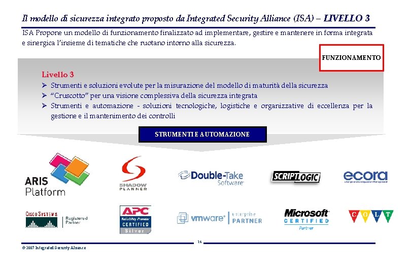 Il modello di sicurezza integrato proposto da Integrated Security Alliance (ISA) – LIVELLO 3