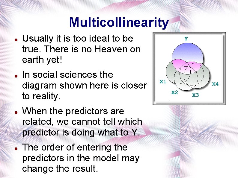 Multicollinearity Usually it is too ideal to be true. There is no Heaven on