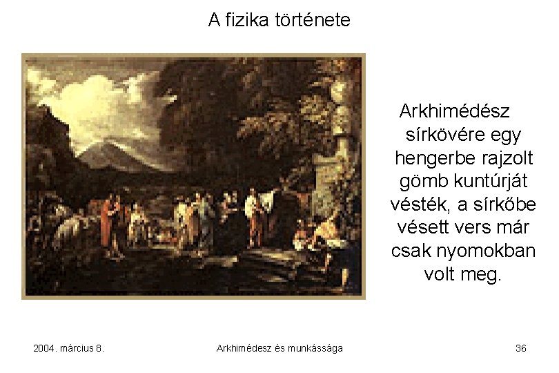 A fizika története Arkhimédész sírkövére egy hengerbe rajzolt gömb kuntúrját vésték, a sírkőbe vésett