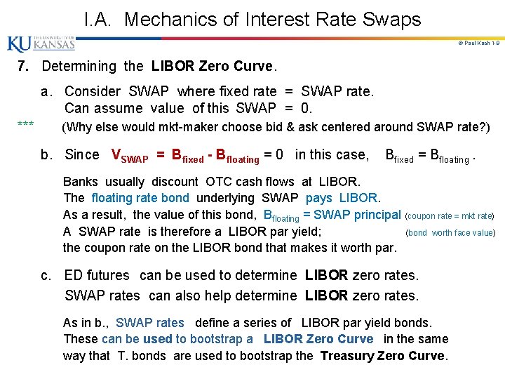 I. A. Mechanics of Interest Rate Swaps © Paul Koch 1 -9 7. Determining