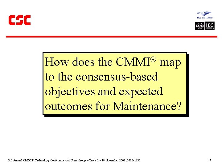 How does the CMMI map to the consensus-based objectives and expected outcomes for Maintenance?