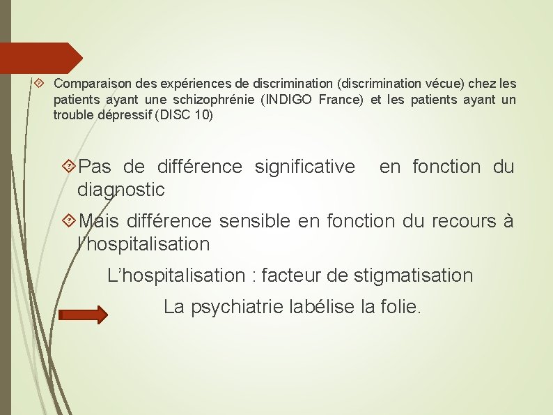  Comparaison des expériences de discrimination (discrimination vécue) chez les patients ayant une schizophrénie