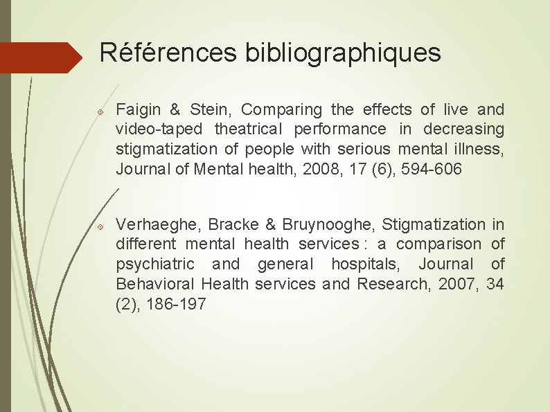 Références bibliographiques Faigin & Stein, Comparing the effects of live and video-taped theatrical performance