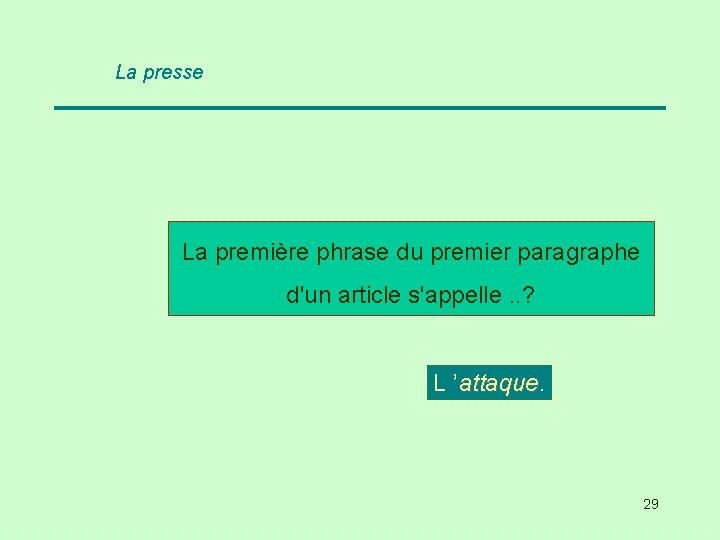 La presse La première phrase du premier paragraphe d'un article s'appelle. . ? L