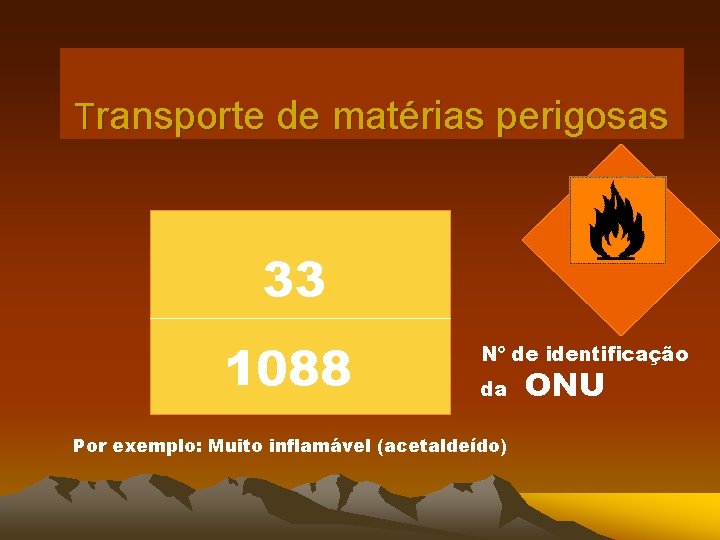 Transporte de matérias perigosas 33 1088 Nº de identificação da Por exemplo: Muito inflamável