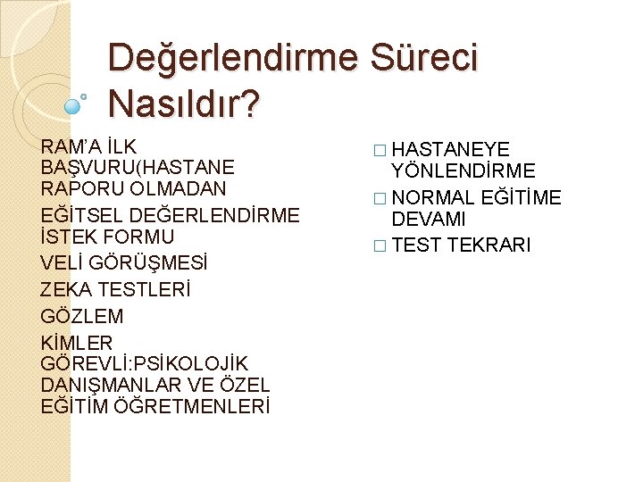 Değerlendirme Süreci Nasıldır? RAM’A İLK BAŞVURU(HASTANE RAPORU OLMADAN EĞİTSEL DEĞERLENDİRME İSTEK FORMU VELİ GÖRÜŞMESİ