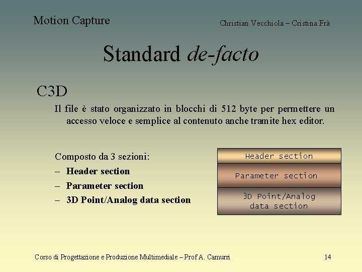 Motion Capture Christian Vecchiola – Cristina Frà Standard de-facto C 3 D Il file