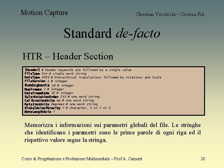 Motion Capture Christian Vecchiola – Cristina Frà Standard de-facto HTR – Header Section [Header]