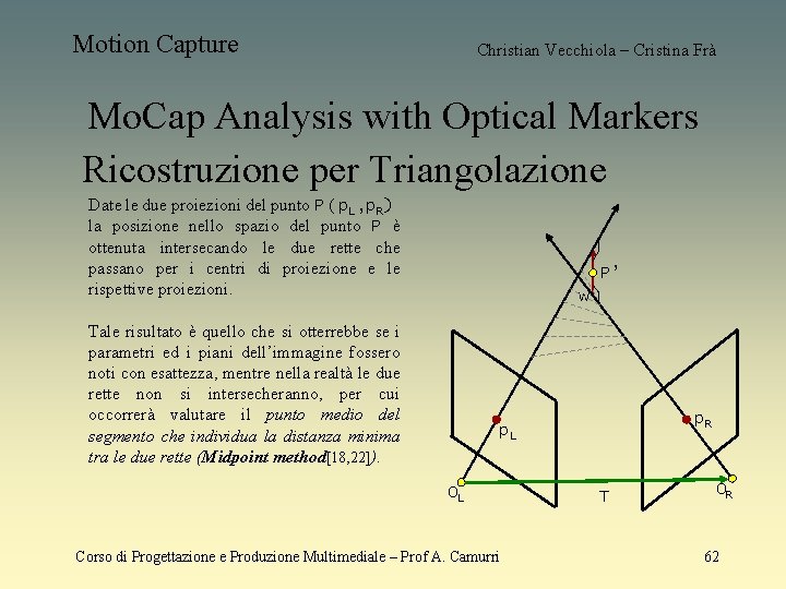 Motion Capture Christian Vecchiola – Cristina Frà Mo. Cap Analysis with Optical Markers Ricostruzione