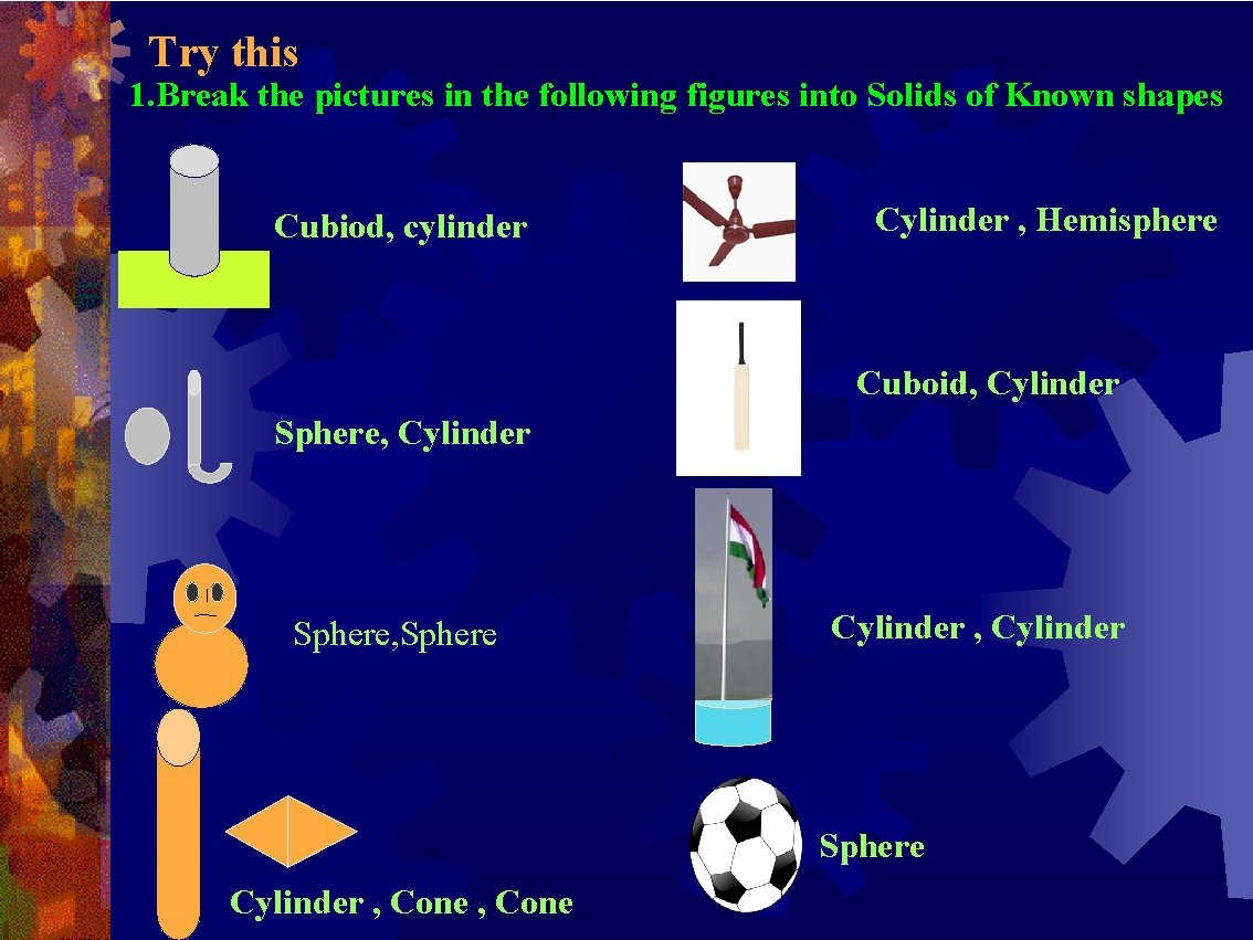 Try this 1. Break the pictures in the following figures into Solids of Known