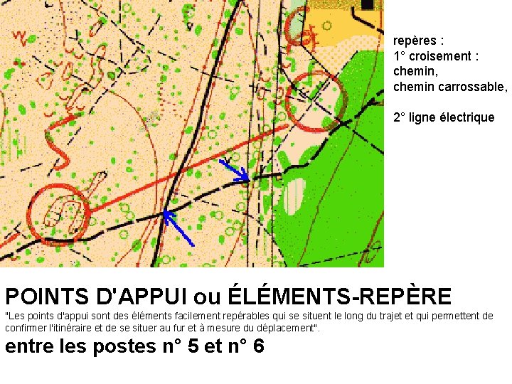  repères : 1° croisement : chemin, chemin carrossable, 2° ligne électrique POINTS D'APPUI