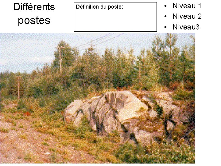 Différents postes Définition du poste: • Niveau 1 • Niveau 2 • Niveau 3