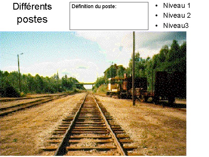 Différents postes Définition du poste: • Niveau 1 • Niveau 2 • Niveau 3