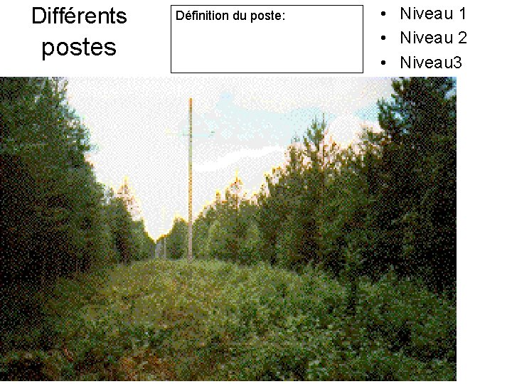 Différents postes Définition du poste: • Niveau 1 • Niveau 2 • Niveau 3