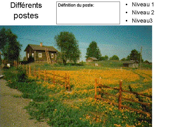 Différents postes Définition du poste: • Niveau 1 • Niveau 2 • Niveau 3