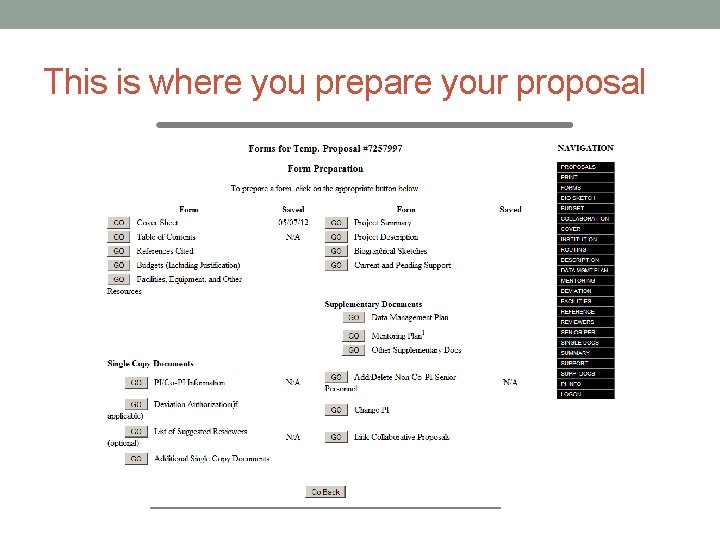 This is where you prepare your proposal 