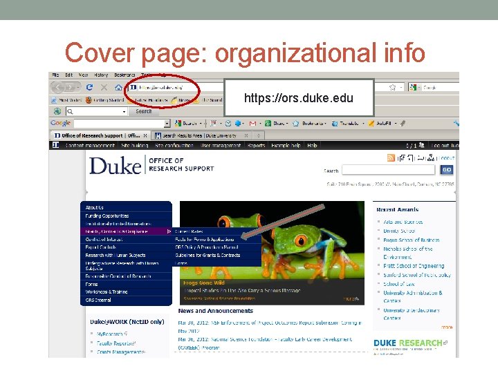 Cover page: organizational info https: //ors. duke. edu 