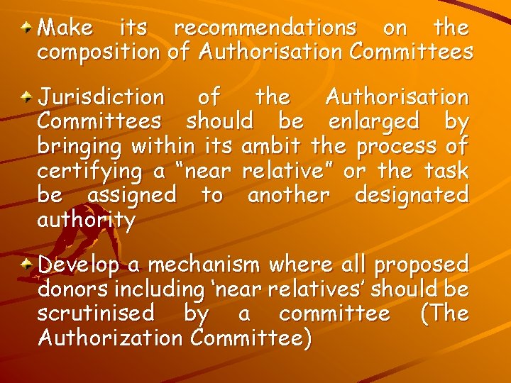 Make its recommendations on the composition of Authorisation Committees Jurisdiction of the Authorisation Committees