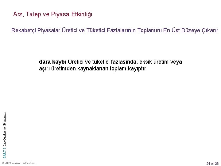 Arz, Talep ve Piyasa Etkinliği Rekabetçi Piyasalar Üretici ve Tüketici Fazlalarının Toplamını En Üst