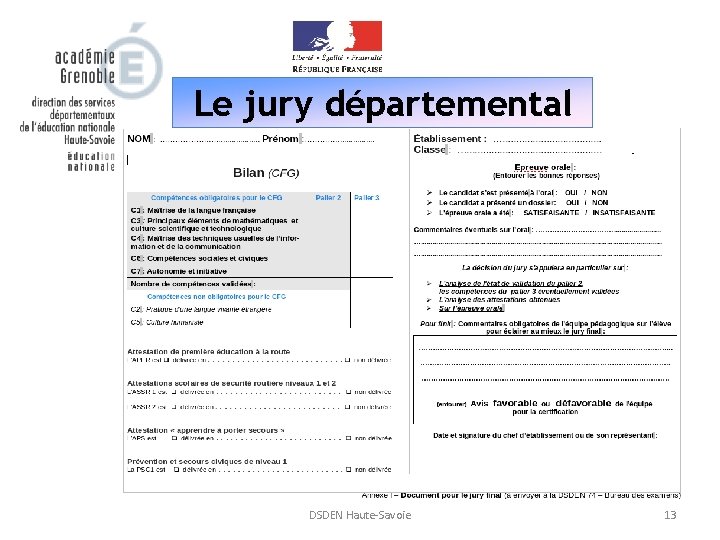 Le jury départemental DSDEN Haute-Savoie 13 