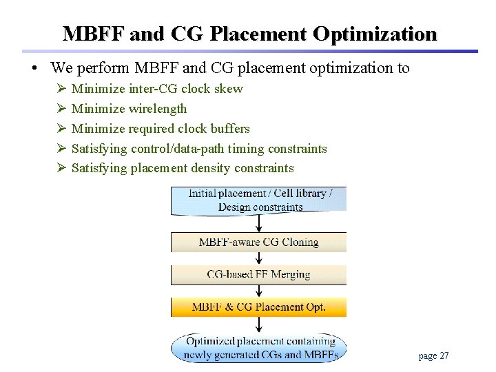 MBFF and CG Placement Optimization • We perform MBFF and CG placement optimization to