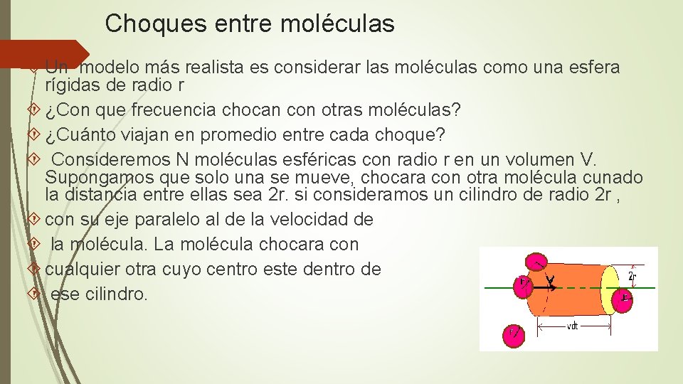 Choques entre moléculas Un modelo más realista es considerar las moléculas como una esfera
