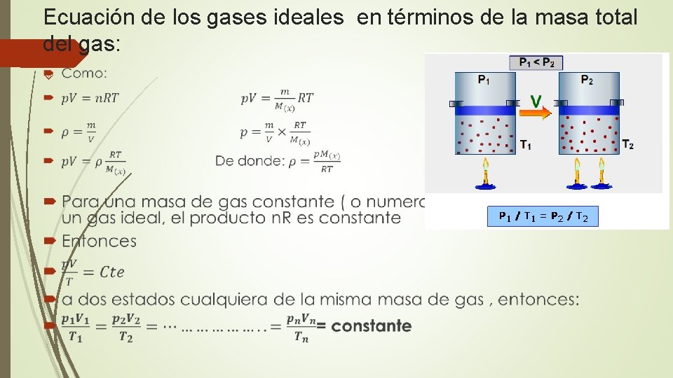 Ecuación de los gases ideales en términos de la masa total del gas: 