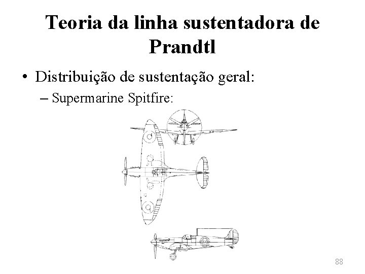 Teoria da linha sustentadora de Prandtl • Distribuição de sustentação geral: – Supermarine Spitfire: