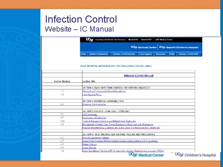 Infection Control Website – IC Manual 