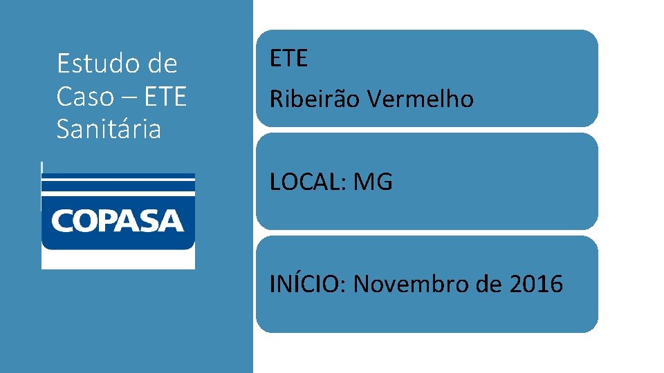 Estudo de Caso – ETE Sanitária ETE Ribeirão Vermelho LOCAL: MG INÍCIO: Novembro de