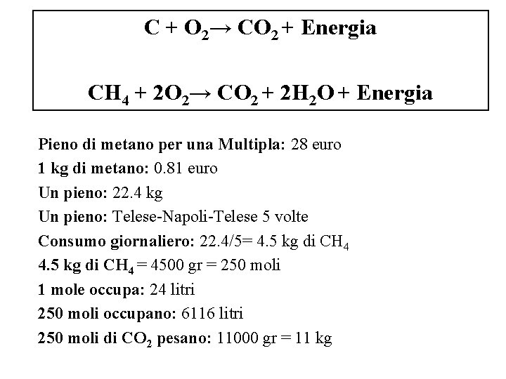 C + O 2→ CO 2 + Energia CH 4 + 2 O 2→