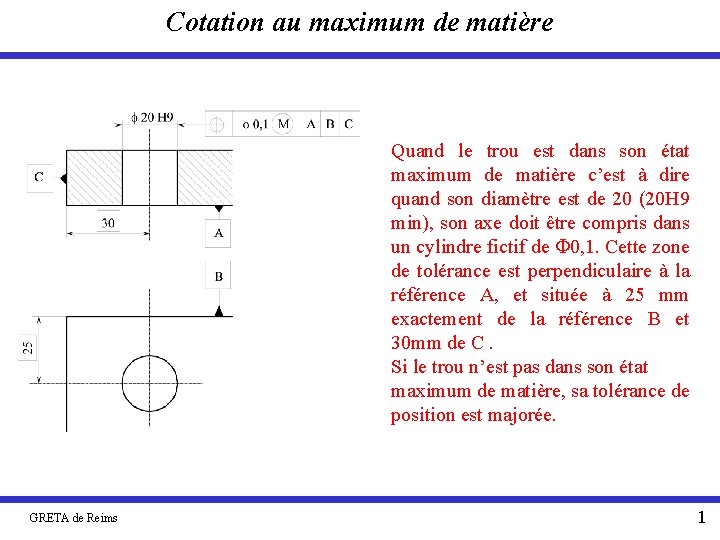 Cotation au maximum de matière Quand le trou est dans son état maximum de