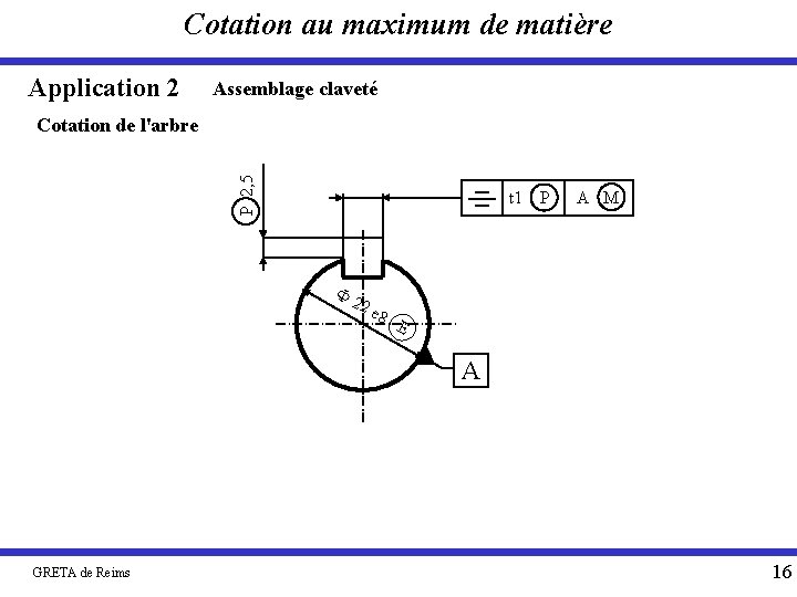 Cotation au maximum de matière Application 2 Assemblage claveté P 2, 5 Cotation de