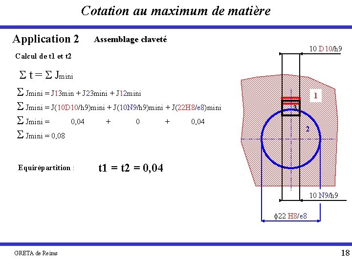 Cotation au maximum de matière Application 2 Assemblage claveté 10 D 10/h 9 Calcul