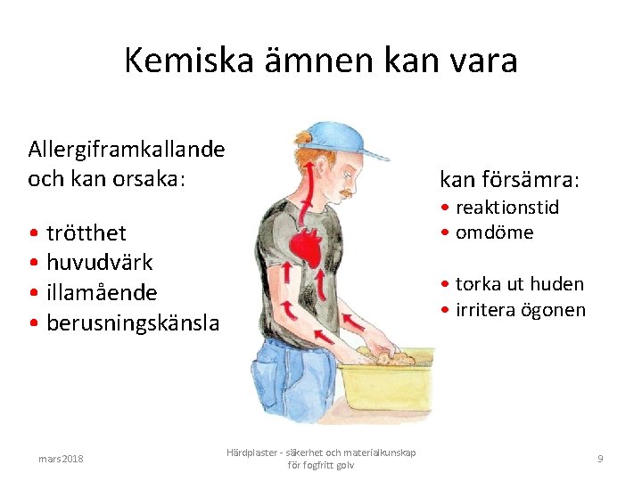 Kemiska ämnen kan vara Allergiframkallande och kan orsaka: • trötthet • huvudvärk • illamående