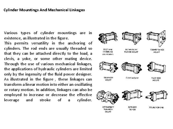 Cylinder Mountings And Mechanical Linkages Various types of cylinder mountings are in existence, as