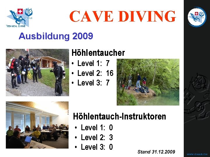 CAVE DIVING Ausbildung 2009 Höhlentaucher • Level 1: 7 • Level 2: 16 • CAVE DIVING Ausbildung 2009 Höhlentaucher • Level 1: 7 • Level 2: 16 •