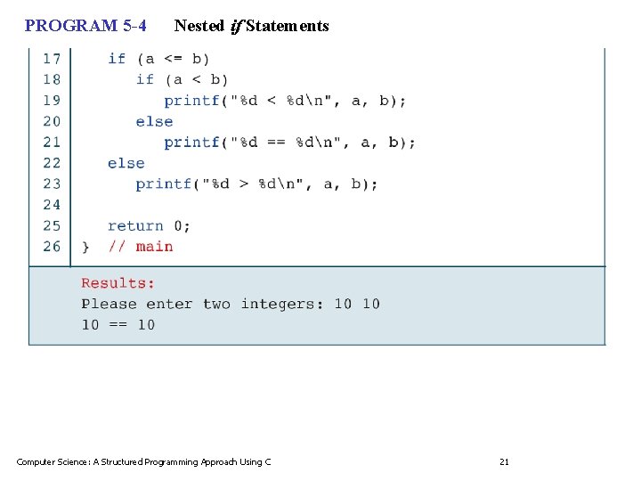 PROGRAM 5 -4 Nested if Statements Computer Science: A Structured Programming Approach Using C