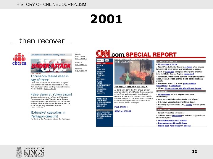 HISTORY OF ONLINE JOURNALISM 2001 … then recover … 32 