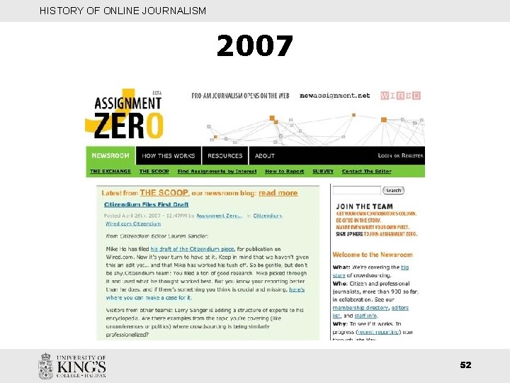 HISTORY OF ONLINE JOURNALISM 2007 52 