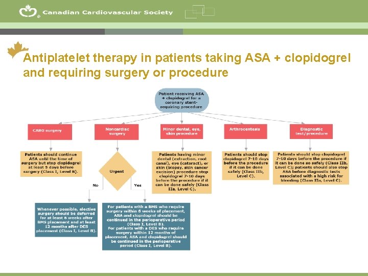 ® 20 Antiplatelet therapy in patients taking ASA + clopidogrel and requiring surgery or