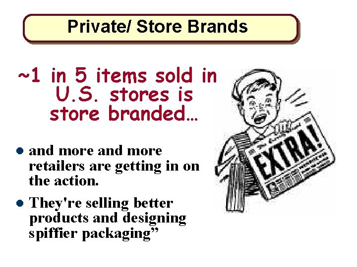 Private/ Store Brands ~1 in 5 items sold in U. S. stores is store