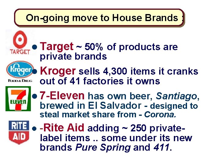 On-going move to House Brands : l Target ~ 50% of products are private