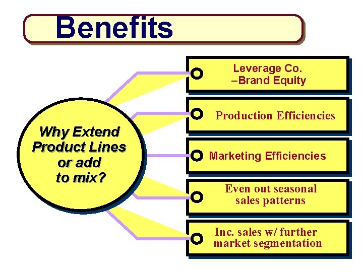 Benefits Leverage Co. –Brand Equity Production Efficiencies Why Extend Product Lines or add to