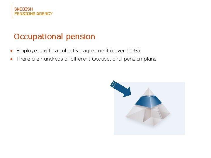 Occupational pension • Employees with a collective agreement (cover 90%) • There are hundreds
