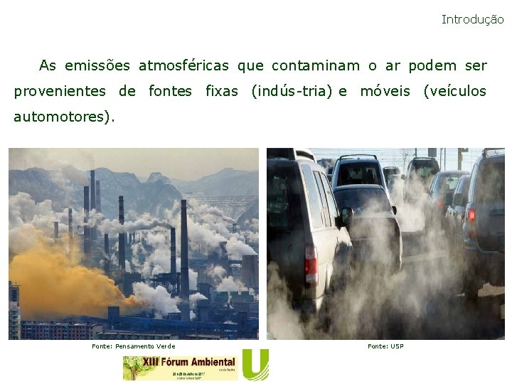 Introdução As emissões atmosféricas que contaminam o ar podem ser provenientes de fontes fixas